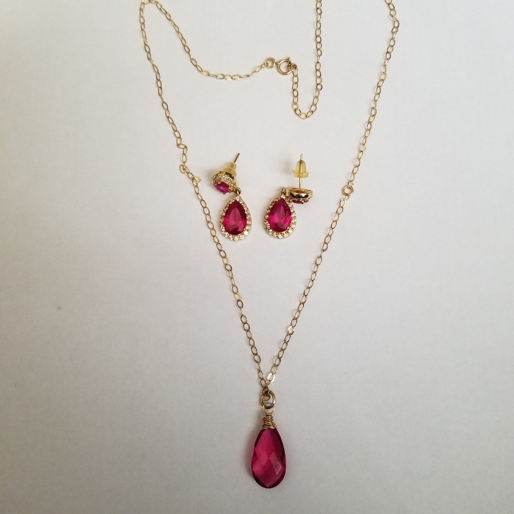Gold filled pink necklace and earrings